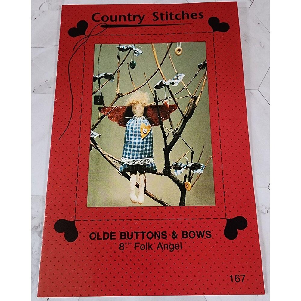 Country Stitches Old Buttons and Bows 8" Folk Angel Pattern 167 Uncut